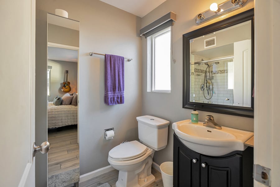 Primary bathroom with blackout shade