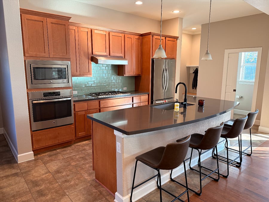 kitchen island and stools