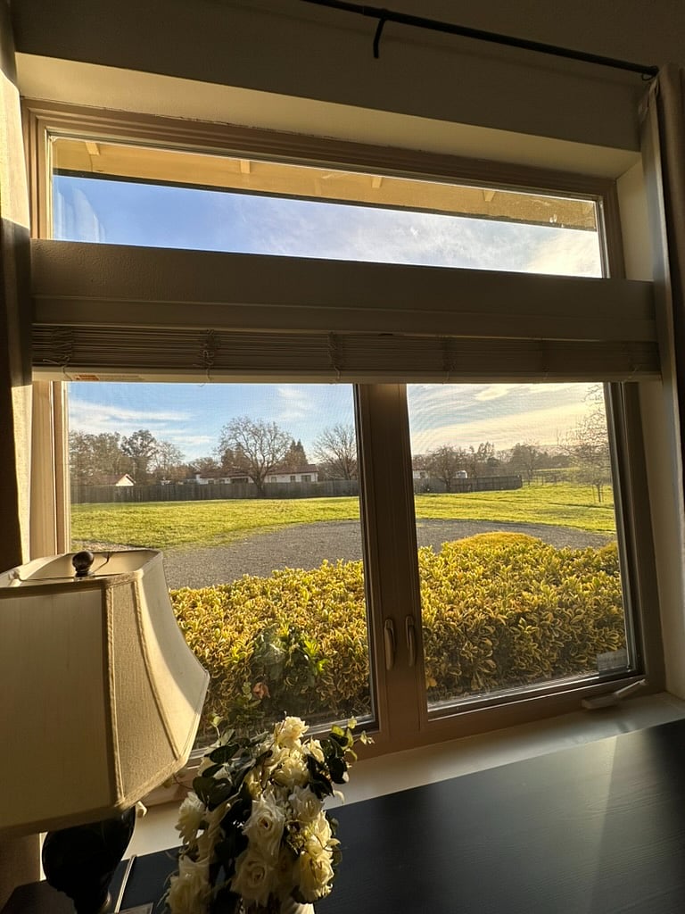 Beautiful sunsets can be seen from the bedroom window. The neighbors vineyard adds to the special charm.