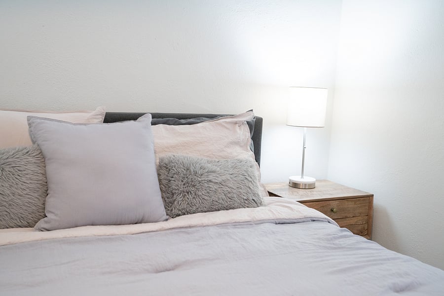 Primary bedroom has one queen sized bed. Clean and neat Fort Myers home. 