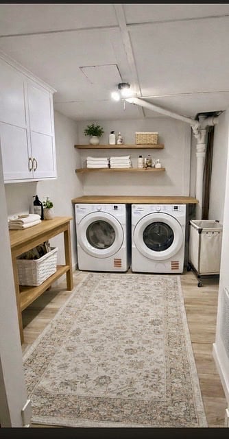 Lower Floor - Laundry with; Brand New Front Loading Washer & Dryer, Folding Table, Iron & Ironing Board