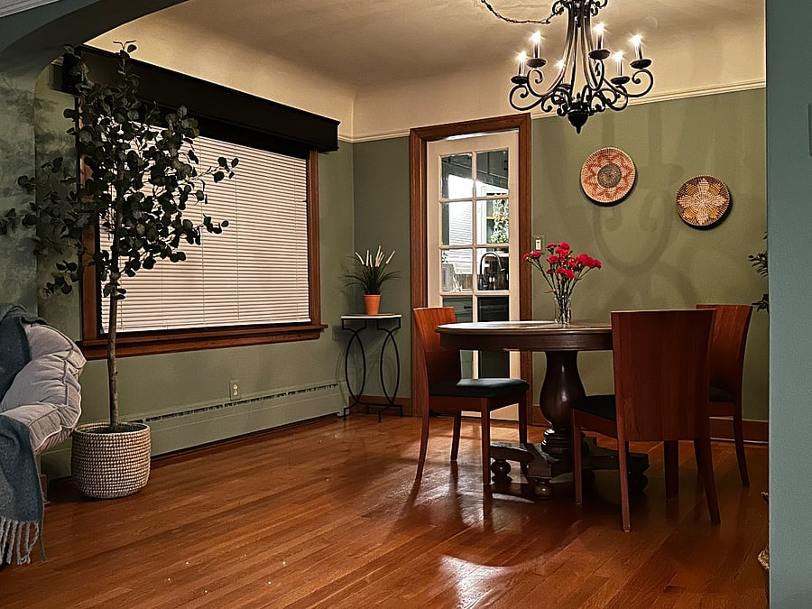 Dining room is open concept off living room and just off kitchen.  Seating for 6.