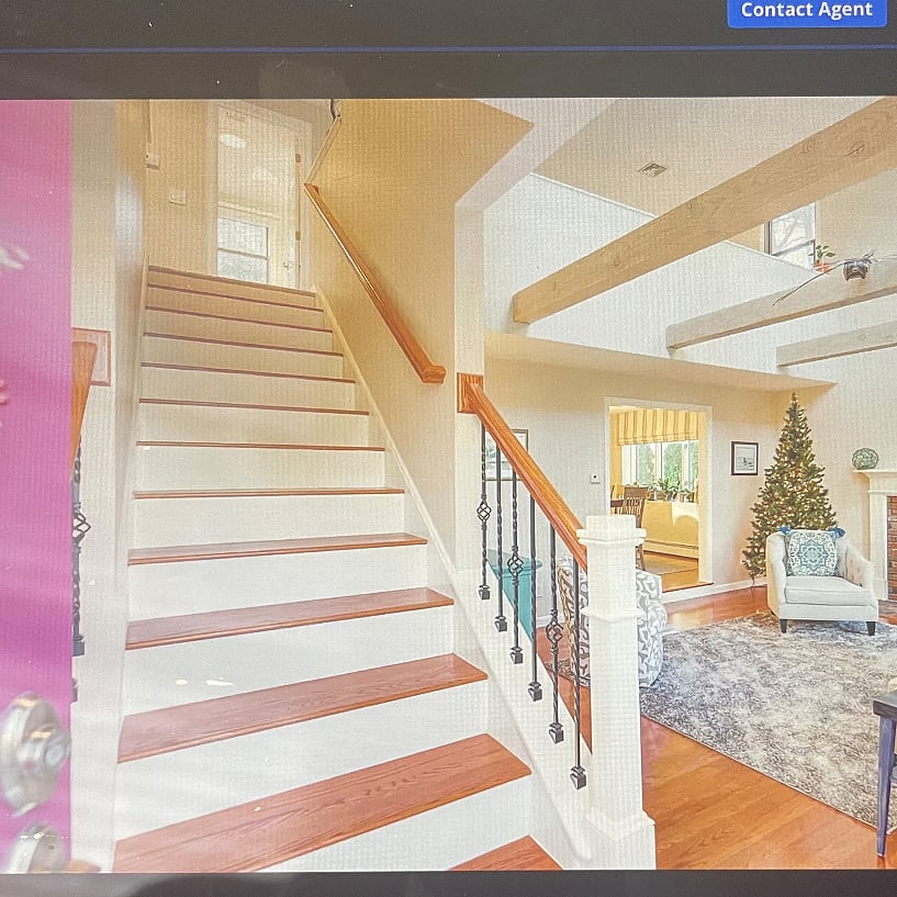 The stairs are at the entrance of the home. The available space is on the second floor.
