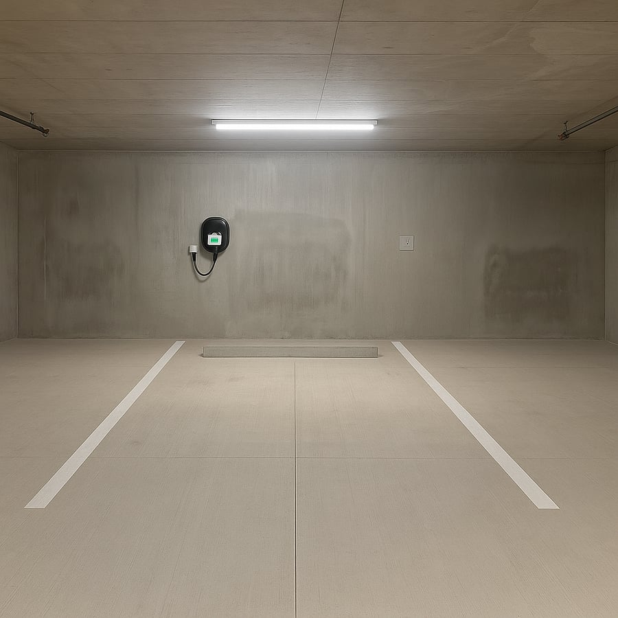 In-garage parking spot with private EV charger