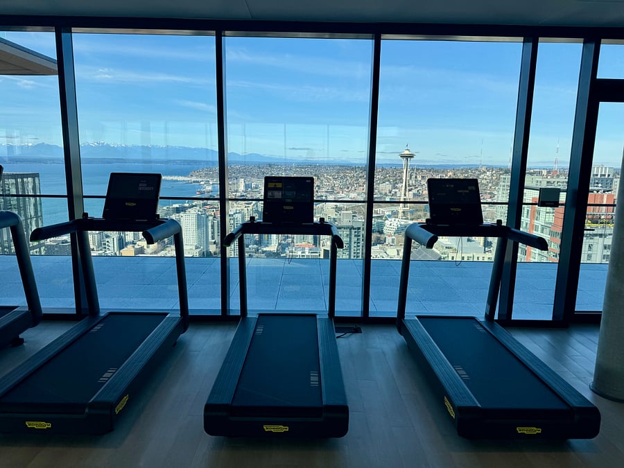 Working out with amazing view of Space Needle and Puget Sound