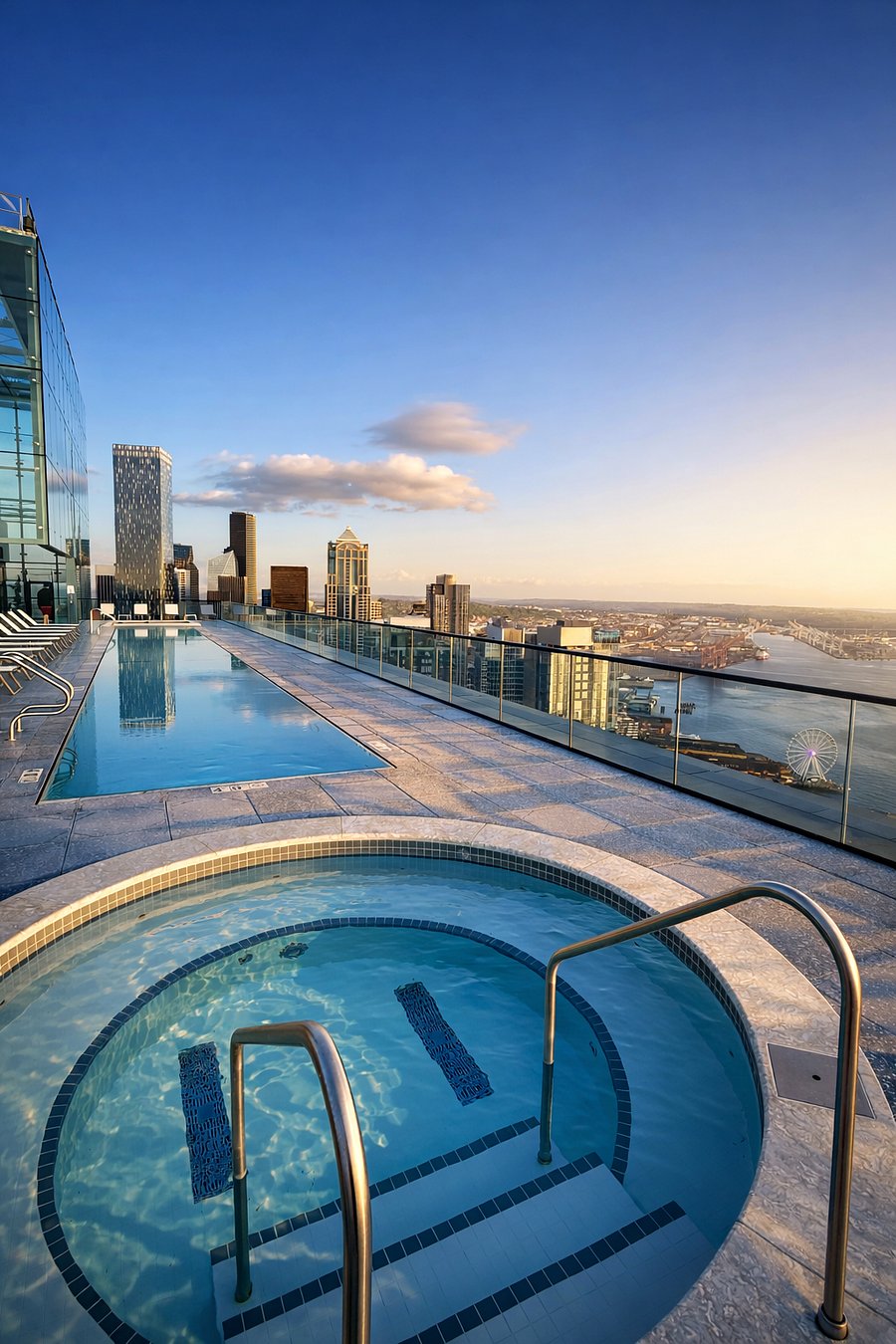 Spa on the 48th floors with a views of Seattle and its landmarks, view of Puget Sound