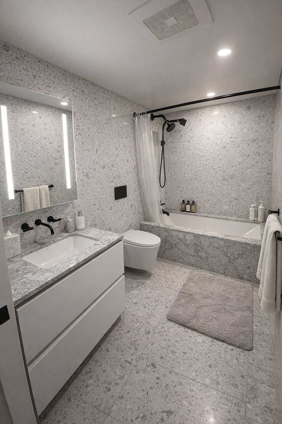 Beautiful marble bathroom with heated floor.