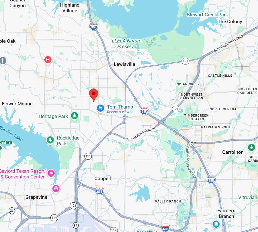 Convenient location to Lewisville, Flower Mound, Coppell, and Carrolton