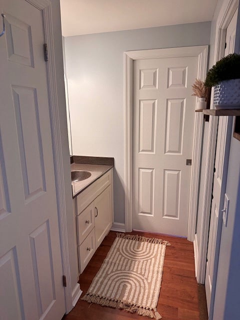 2nd vanity private area off primary BDR pocket door closed