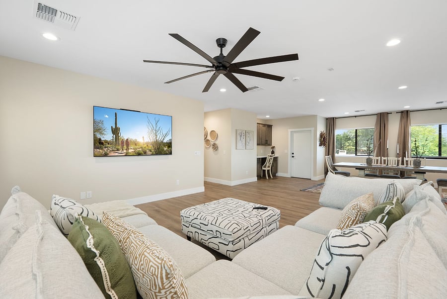 The seamless flow between the living room, dining area, and kitchen makes this the perfect layout for socializing without ever feeling crowded.