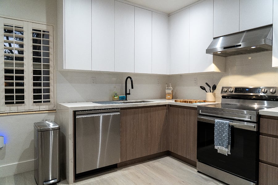Fully renovated kitchen with new appliances.