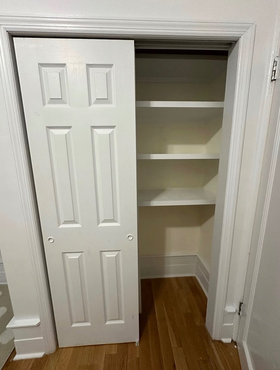 Closet Space: 1/2 shelves, 1/2 hangers
