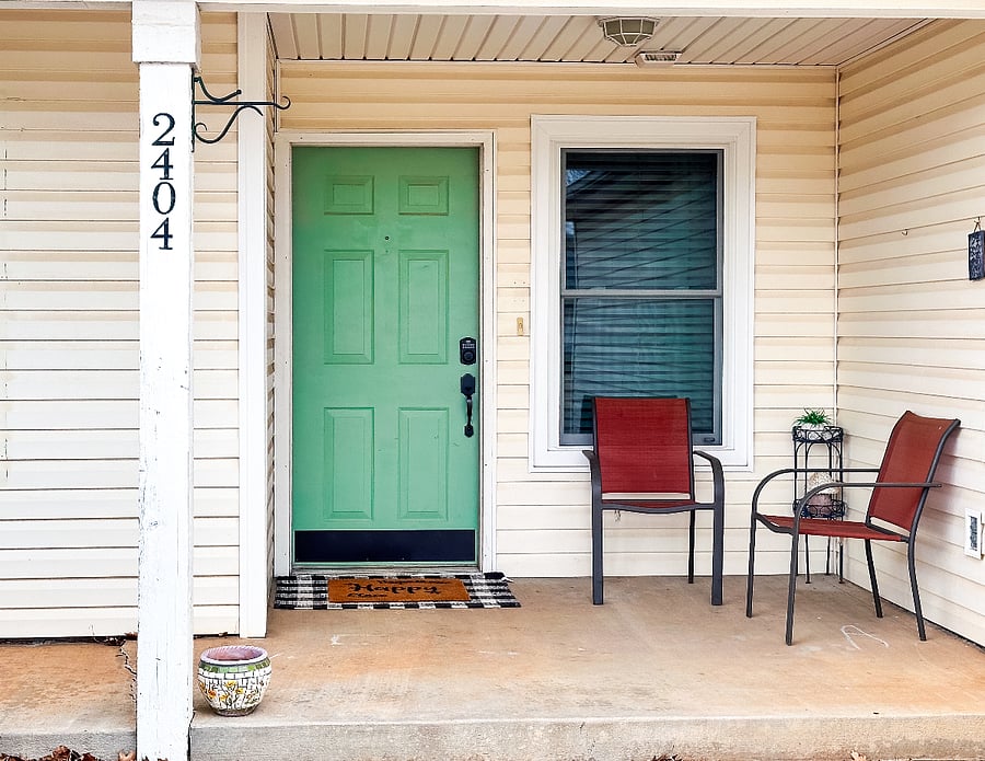 Front porch, showing brand new windows updated. 