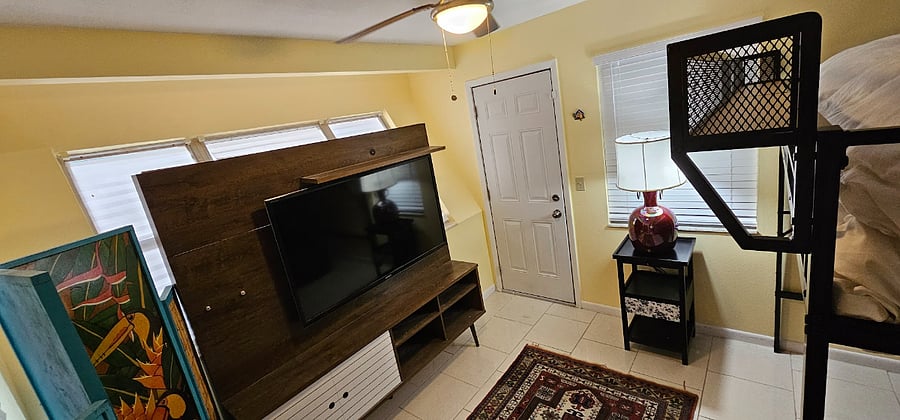 Entertainment system in bedroom.