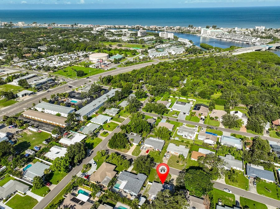 aerial view of the property location to Indian Rocks Beach. 1/2 mile.