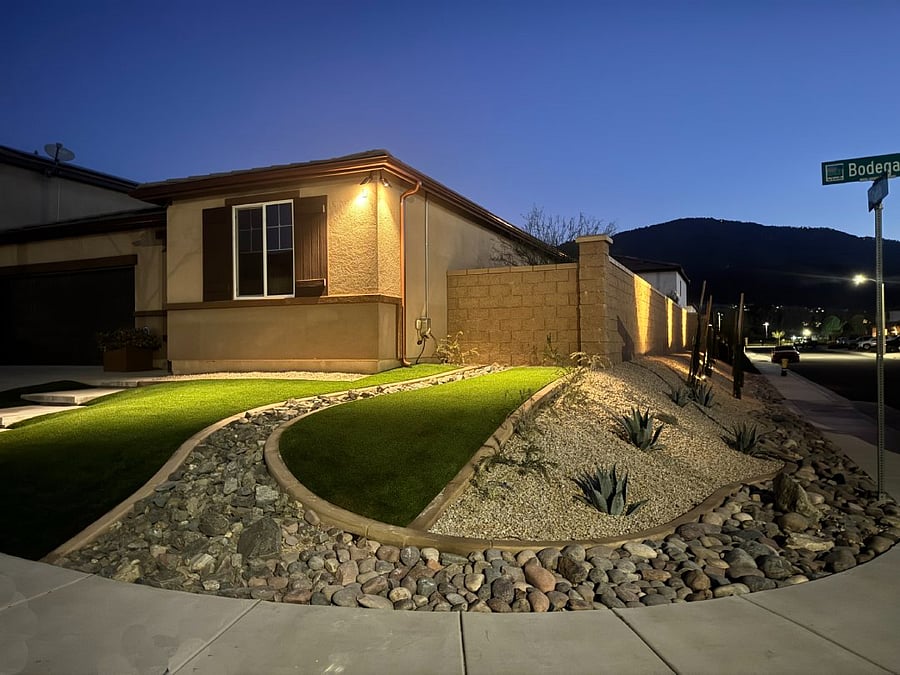 Side yard with landscaping lights