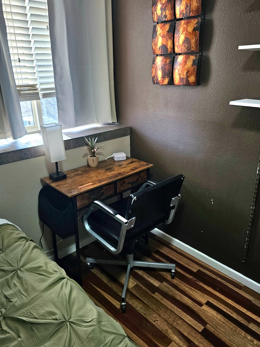 Office desk with multiple outlets.