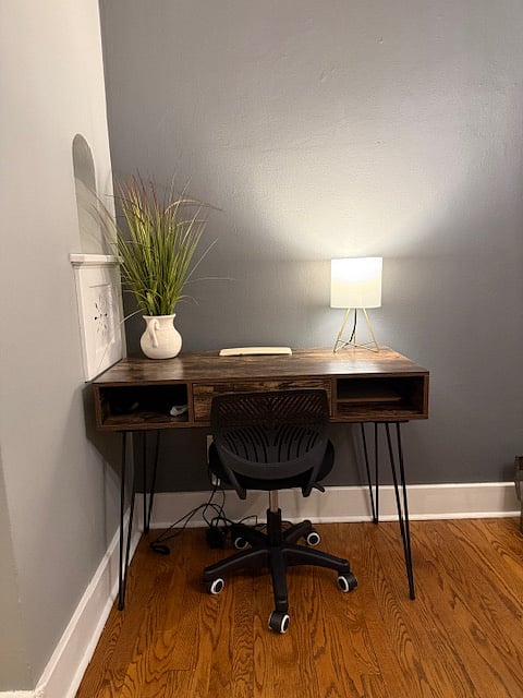 Dedicated work space in corner of the dining room. 