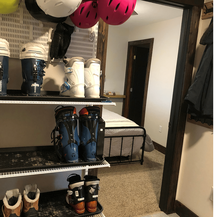 Mudroom with areas for boots and ski jackets/helmets