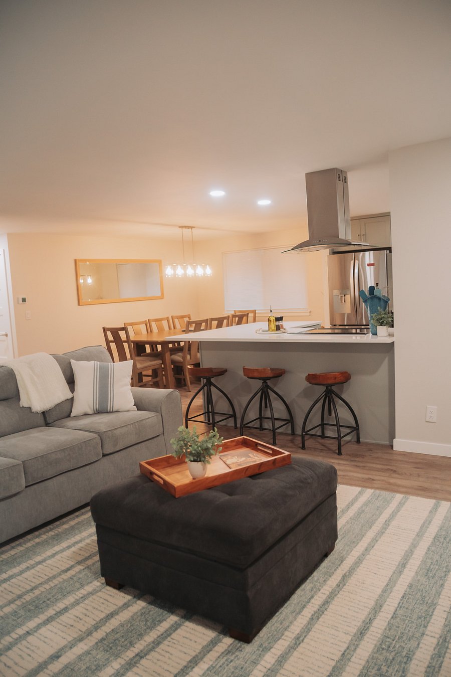 Another view from the front living room to the kitchen and open dining area
