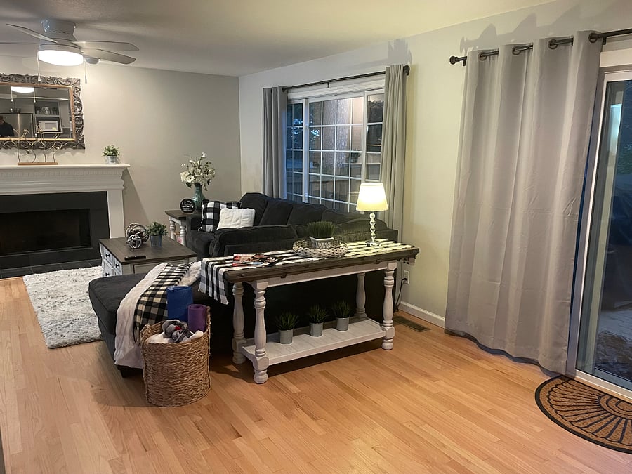 Sofa table can fold out to 2nd table if preferred.