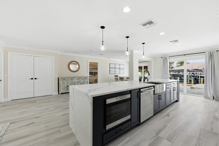 View of kitchen island from kitchen