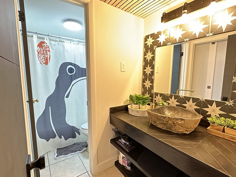 Downstairs bathroom, seperate shower area.
