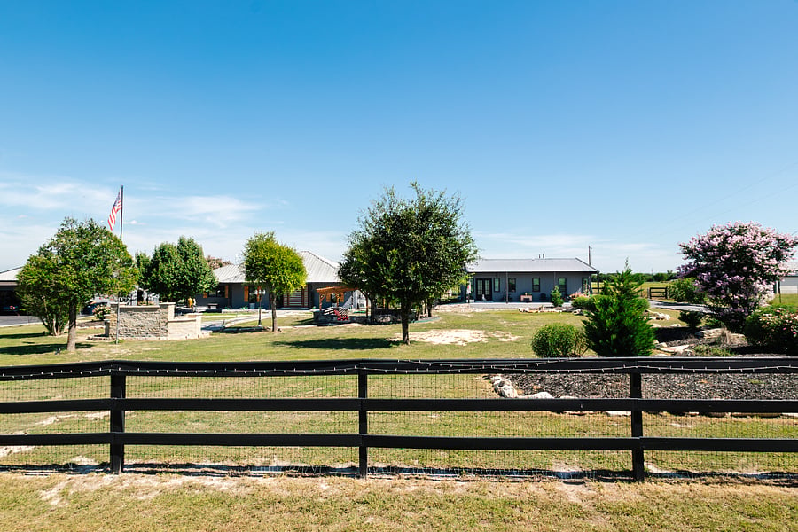 Full front view of both houses on the property