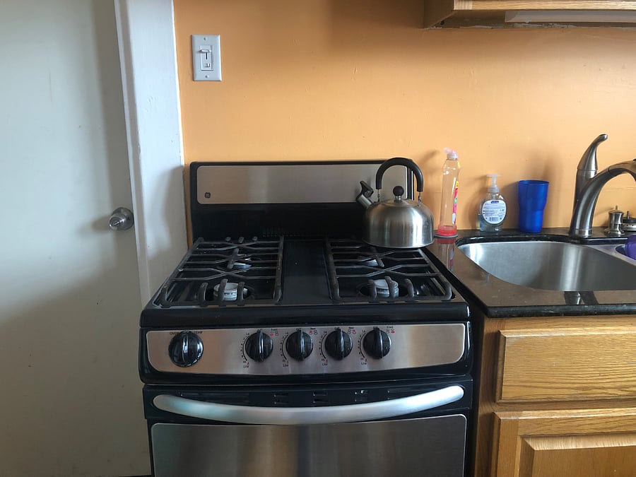 Gas stove and an airfryer making cooking easy.