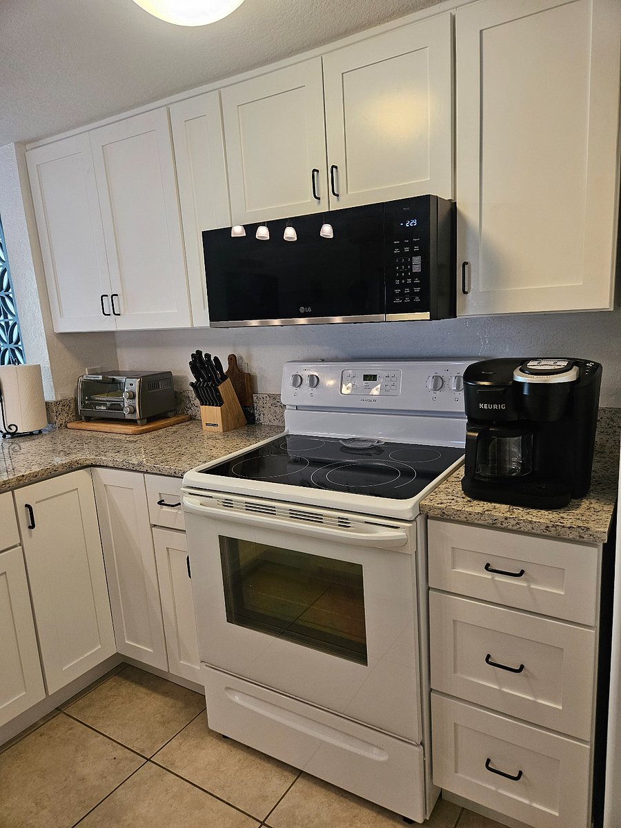 Kitchen renovated in 2026. New microwave, countertop airfryer/toaster oven, full rangev&;oven, coffee maker (pot or single cup) & New dishwasher