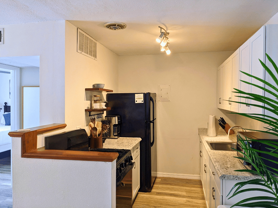 Fully equipped kitchen for longer stays and meal prep between shifts.