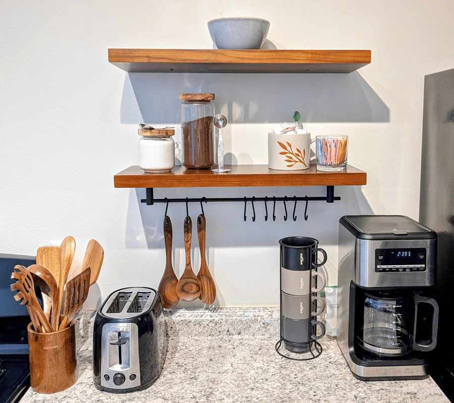 Complimentary coffee setup for early mornings before rounds. French press and pour over options.