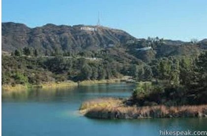 Hollywood Lake and hiking trail all around.