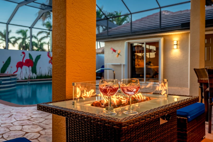 Fire table located in the private courtyard