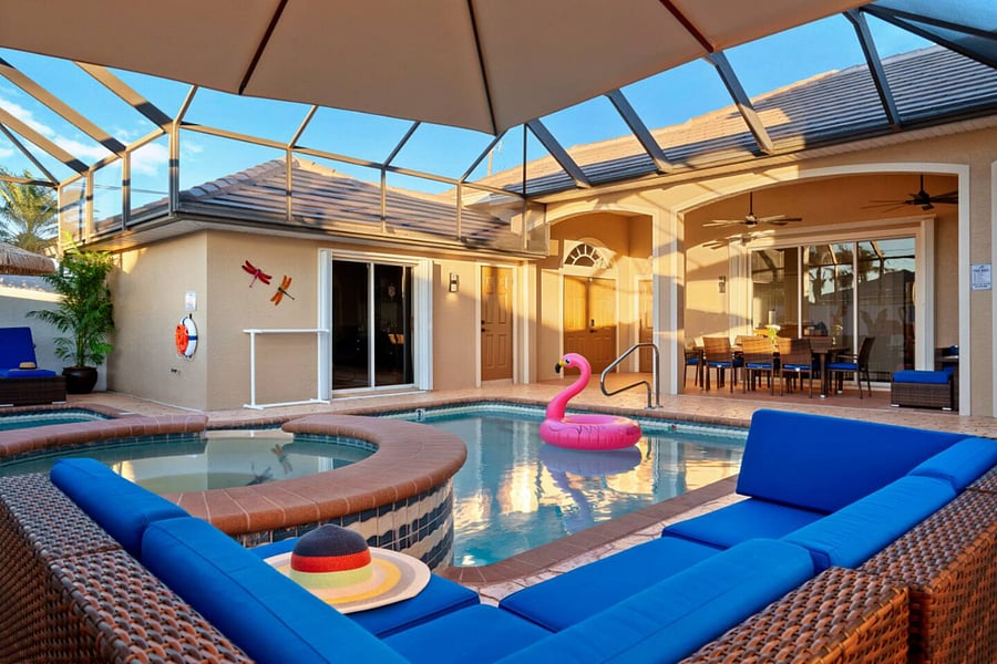 Couch seating for relaxing pool side.