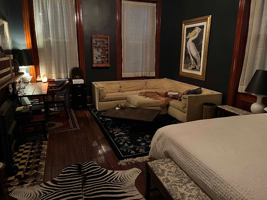 First Floor Second Living Room. Very comfortable memory foam mattress. Can be used as additional bedroom and/or office. 