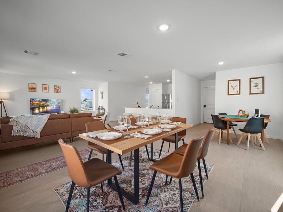 The poker/game night table blends seamlessly into the dining room ambiance  creating a sophisticated yet inviting space for cards, board games, and connection.