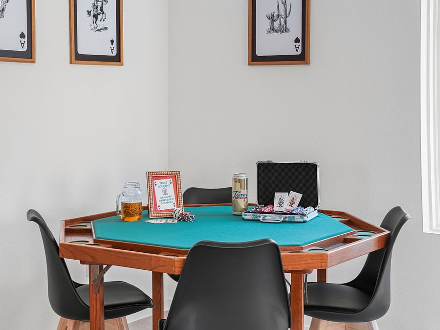 With the cover on, its perfect for puzzles and board games  remove it, and let the poker challenge begin.