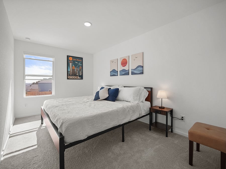 This king bed suite pairs striking color with inviting comfort.