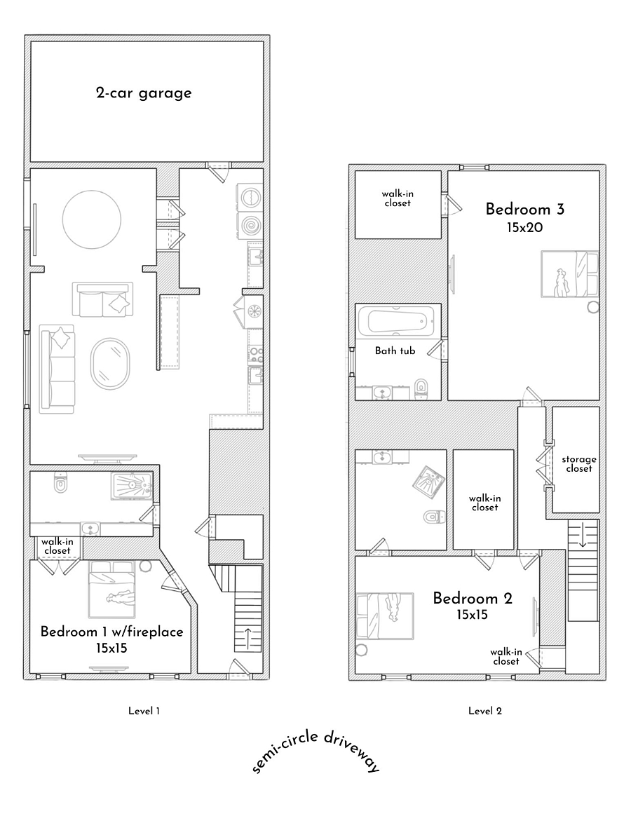 Floor plan for one of the duplexes (the other duplex is flipped)