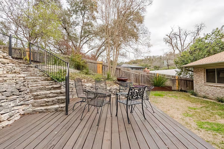Back deck. Please note, it is 3' off the ground and there is no handrail