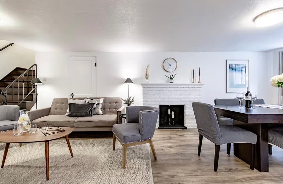 Living room and dining space