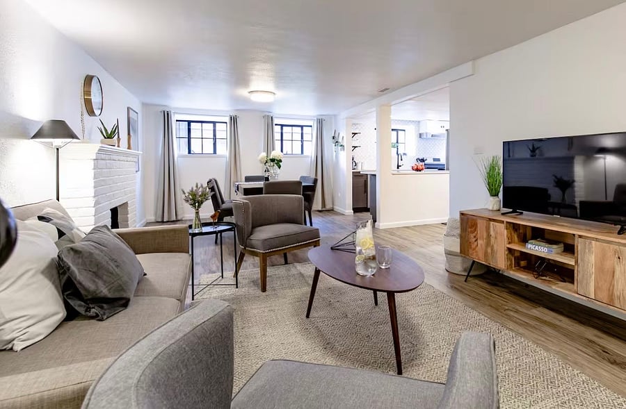 Living room and dining space