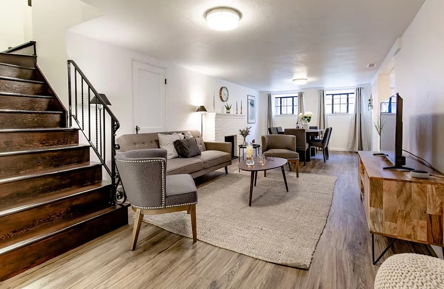 Living room and dining space
