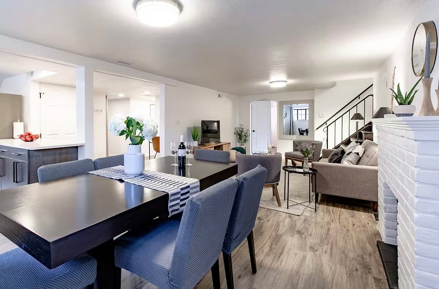 Living room and dining space