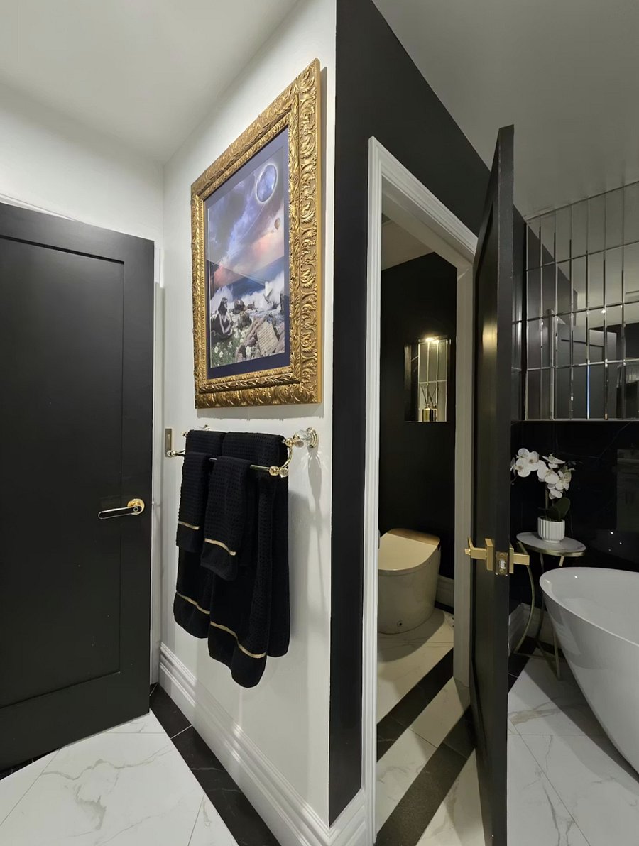 Spa-style primary bathroom with bidet luxury finishes. Dedicated water closet with bidet, offering privacy within the spa-style bathroom.