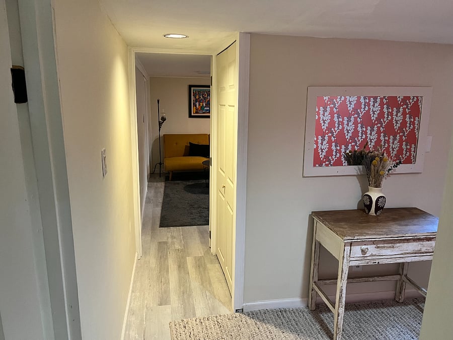 Hallway looking towards office, with landing area in foreground. O