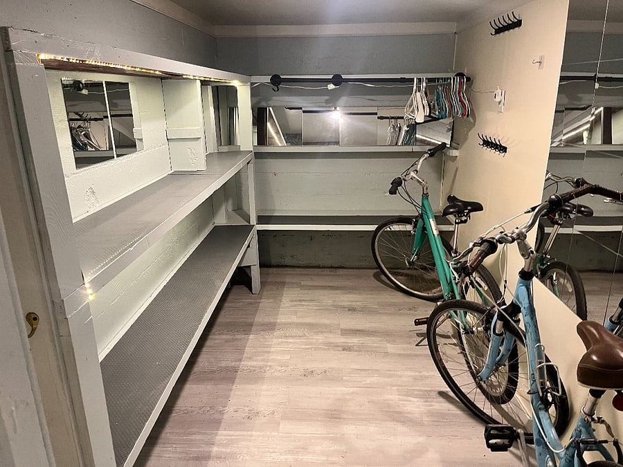 Storage space, with bikes available for your use.