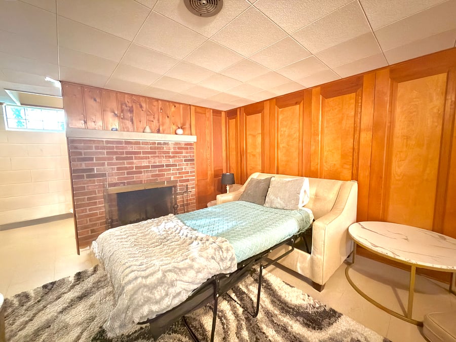 2nd living room in lower level with sofa bed.