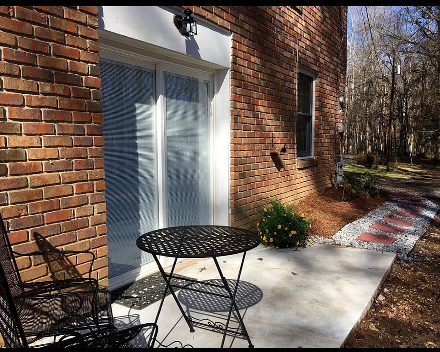 The private entrance and patio
